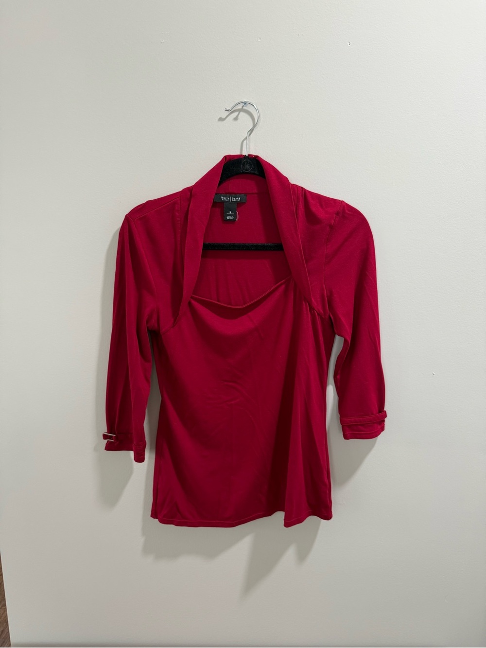 White House Black Market Red Crowl Neck 3/4 Sleeve Blouse Size Small